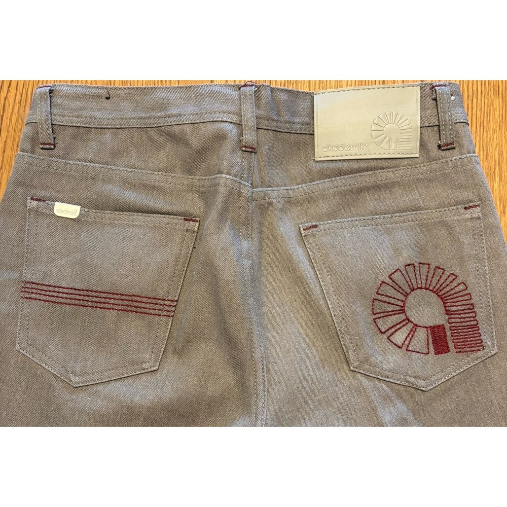 Akademiks Jeans Mens 34x32 Taupe Brown Grey Red Embroidered Logo Straight Y2K